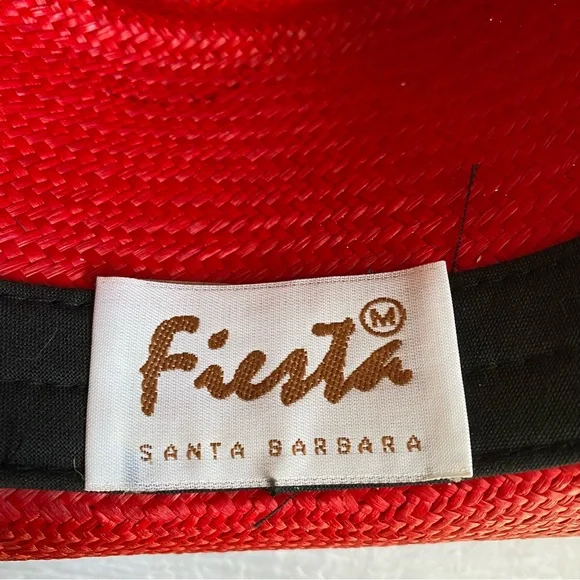 Custom Hat Vintage Fiesta Santa Barbara Red Sunhat w Custom Studded Leather Band - Picture 3 of 7